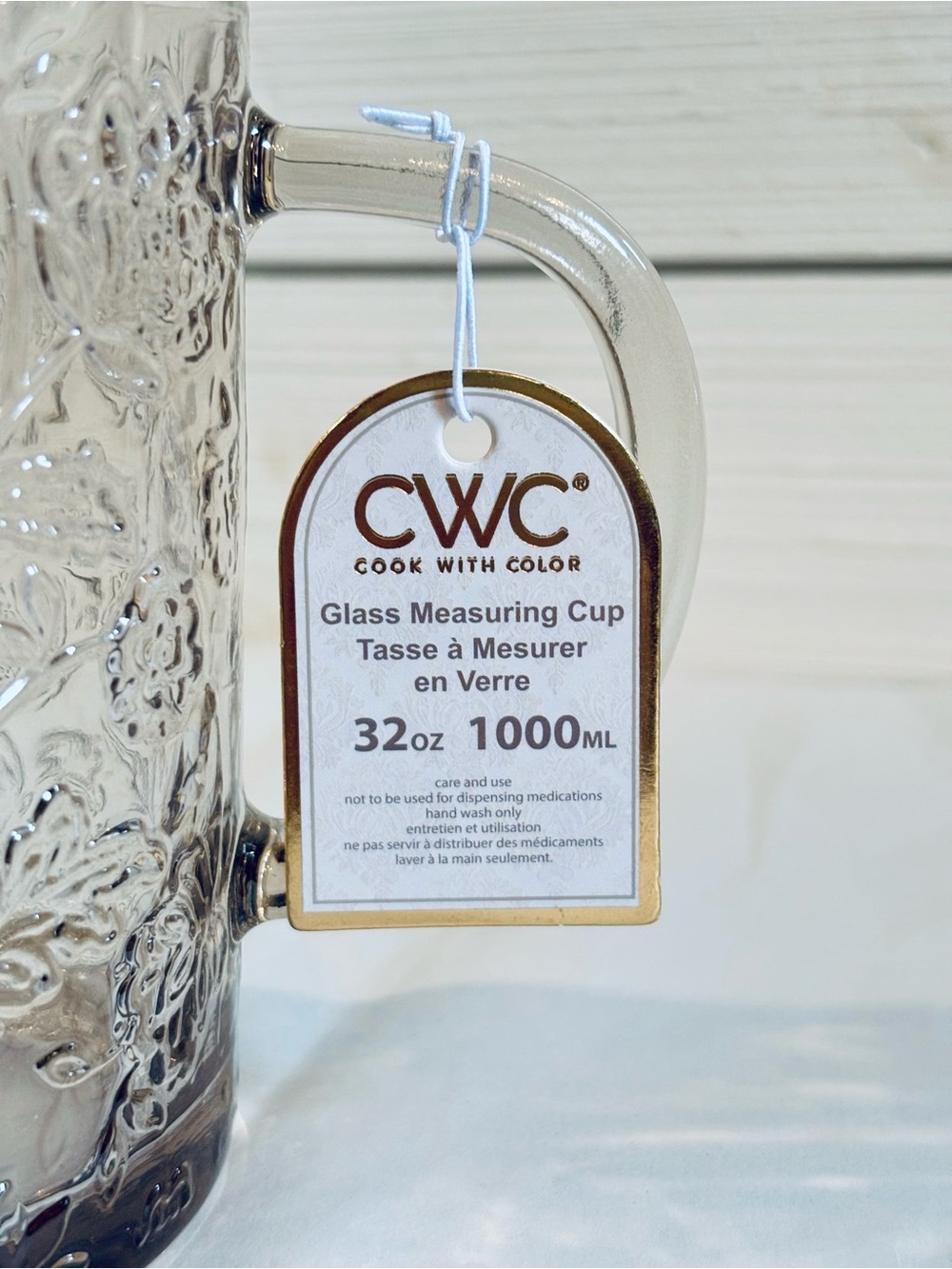 CWC Cook With Color Glass Measuring Cup 32oz ~ 4 Cups Clear Brown Floral NEW - Picture 8 of 8